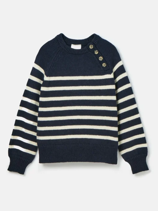 Agnes Navy Striped Button Neck Jumper