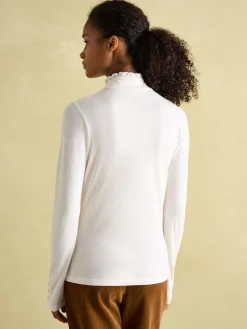 Amy Cream Long Sleeve High Neck Jersey Top