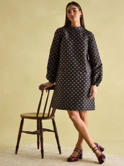 Annalise Black Jacquard A-Line Dress