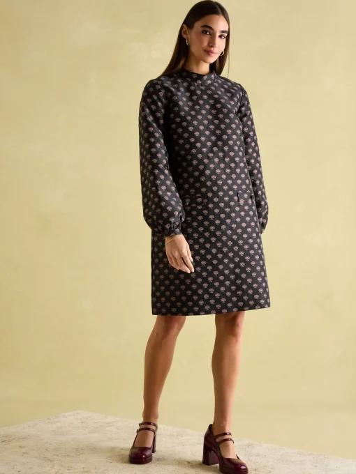Annalise Black Jacquard A-Line Dress