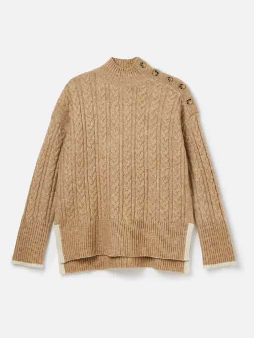 Betsy Camel Button Shoulder Cable Jumper