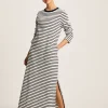 Cleo Navy& White Striped Long Sleeve Jersey Midi Dress