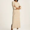 Cleo Tan Brown Striped Long Sleeve Jersey Midi Dress