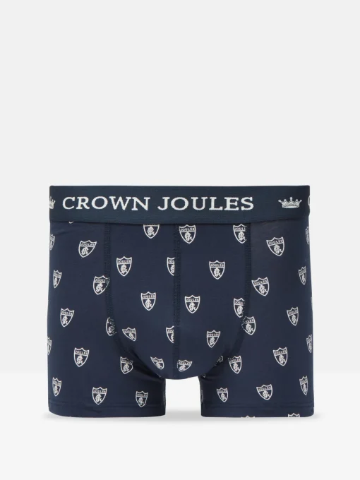 Crown Joules Navy & White Crest Pack of Two Cotton Boxers