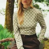 Elizabeth Green Floral High Neck Jersey Top