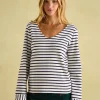Harbour Cream/Navy V-Neck Jersey Top