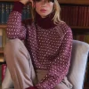 Ingrid Cream/Red Patterned Jumper with Detachable Roll Neck