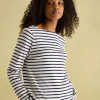New Harbour Cream & Navy Striped Boat Neck Breton Top