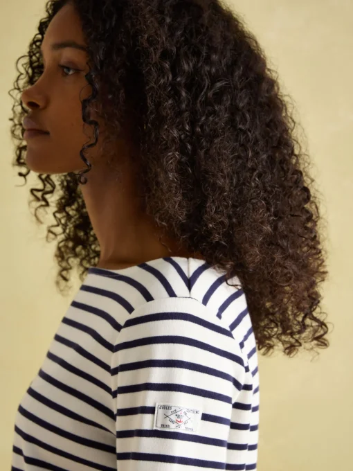 New Harbour Cream & Navy Striped Boat Neck Breton Top