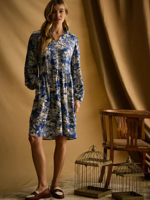 Petunia Blue/Neutral Frill Neck Dress