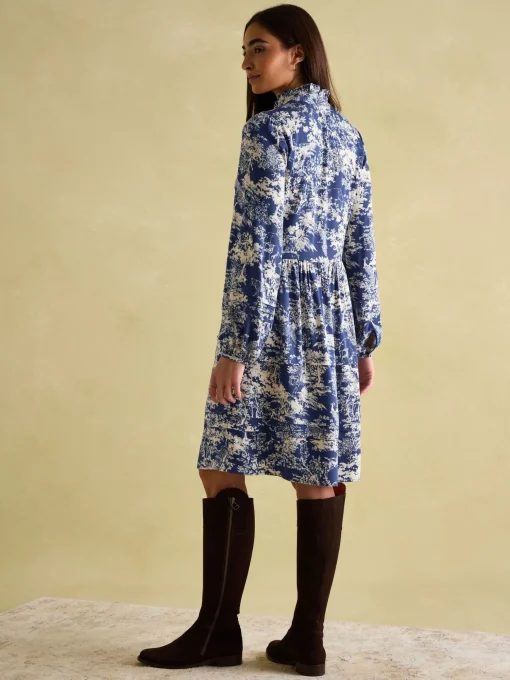 Petunia Blue/Neutral Frill Neck Dress