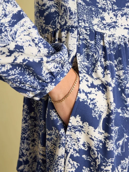 Petunia Blue/Neutral Frill Neck Dress