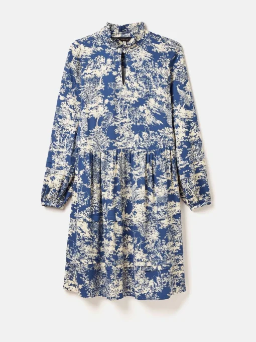Petunia Blue/Neutral Frill Neck Dress