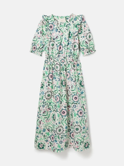 Rosalie Pink/Green V-Neck Frill Dress