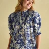 Silvia Blue Frill Neck Smocked Blouse